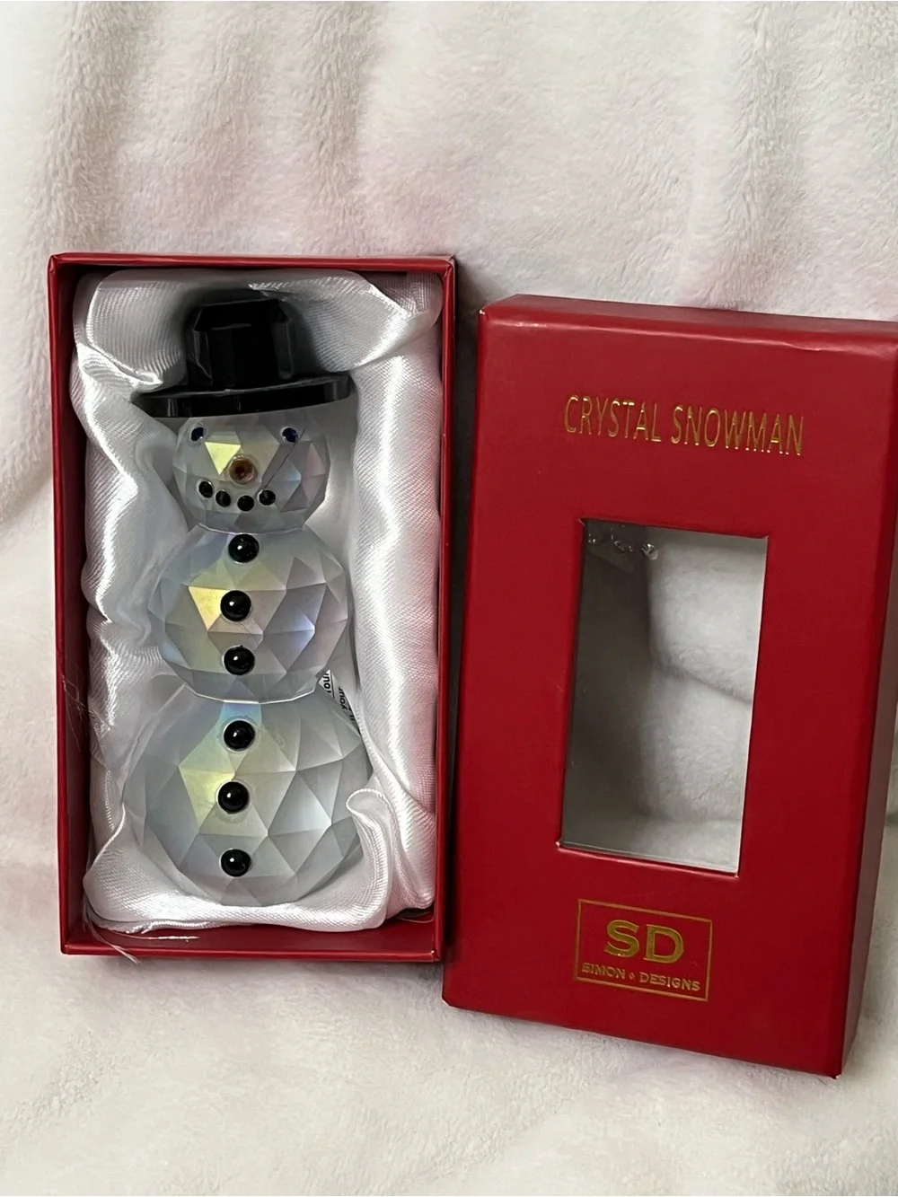 Simon Designs Crystal Snowman Figurine Christmas Holiday Decor Original Box